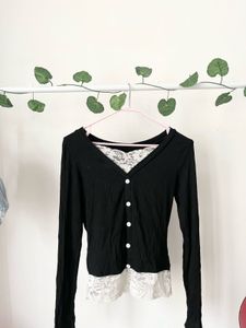 Black Lace Trim Cardigan