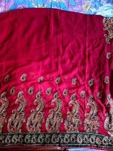 Marron Embroidered Saree With Stone Work