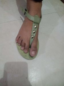 Green T-Strap Sandals