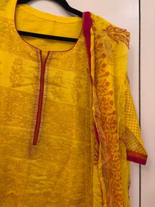Yellow Printed Kurta Set