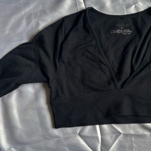 Black fitted deep neck Top