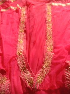 Light Red  &amp; Gold Embroidered Anarkali
