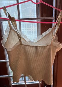 White Lace Trimmed Ribbed Top