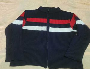 Striped Zip-Up Knit Cardigan