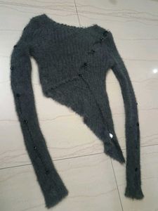 Charcoal Grey Fuzzy Knit Button-Down Cardigan, ass
