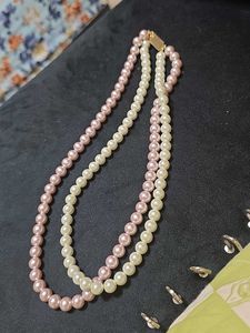 Pink And White Double Layer Pearl Mala