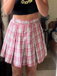 Plaid Pink Pleated Skirt