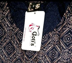 Elegant Navy &amp; Gold Print Anarkali