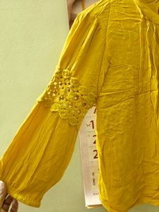 Yellow Boxy Top With Embroidery Pattern