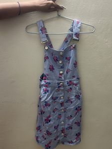 Floral Denim Overalls Dress