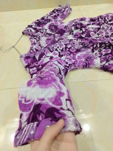 💜🤍 Women Floral Print Alia Cut Dress With Paint