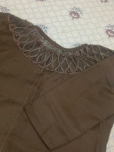 Chic Brown Kurta with Elegant Embroidery