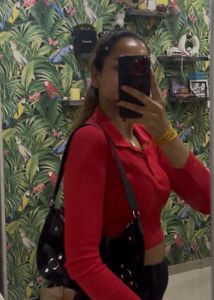 Red Long Sleeve Crop Top