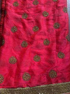 Pink Saree with Embellished Polka Dots