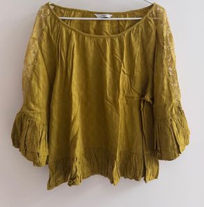 Mustard Yellow Lace-Detail Peplum Top