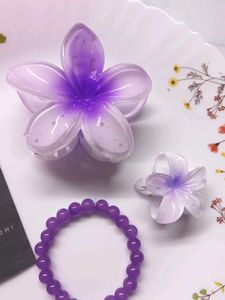 Purple Bead Bracelet &amp; Hair Clips