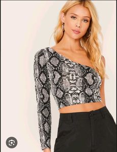 Snakeskin Print One Shoulder Top