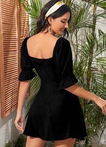 Elegant Black Puff Sleeve Mini Dress