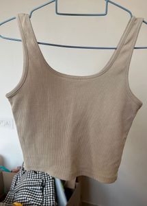 Beige Ribbed Tank Top