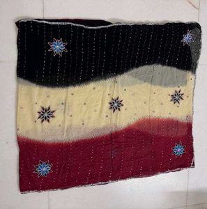 Black,Cream And Maroon Ombre Saree With Blouse