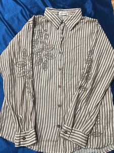 Striped Floral Button-Down Shirt