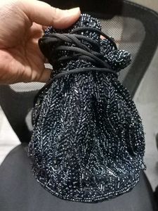 Beaded Black Pouch And Orange Bag