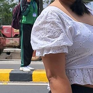 White Floral Eyelet Top