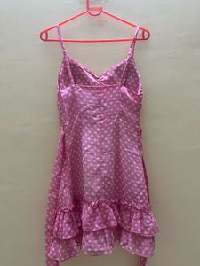 Pink Polka Dot Ruffle Mini Dress