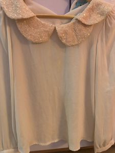 white sequin collar shirt/top