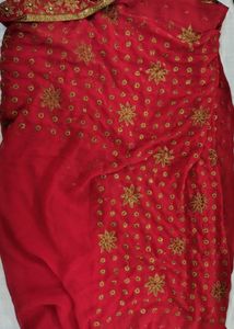 Elegant Red Georgette Saree with Golden Embroidery
