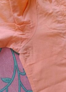 Peach Embroidered Cotton Kurta