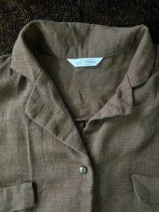 Linen Brown Button Up Shirt For Women