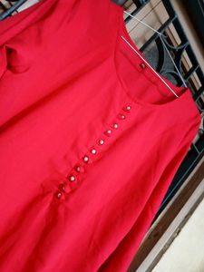Simple Red Pakistani Suit With Dupatta And Pant