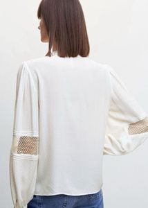 MANGO Lace Detail Puff Sleeves Plumeti Shirt