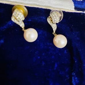Diamond Pearl Drop Earrings