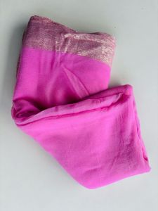 Rose Pink Pure Chiffon Fabric Saree