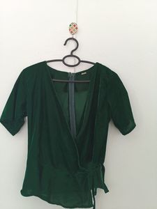 Green Velvet Wrap Top