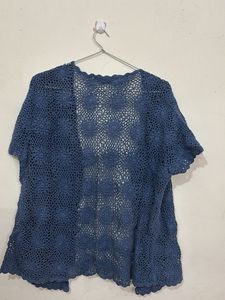 Blue Crochet Knit Cardigan