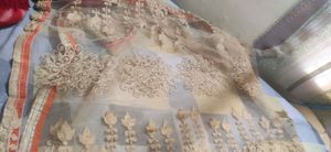 Heavy embroidery cream and orange duppatta