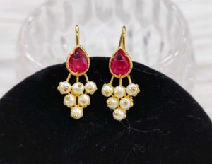 Ruby and Pearl Drop Earrings
