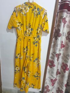 Mustard Yellow and Blue printed cold-shoulde