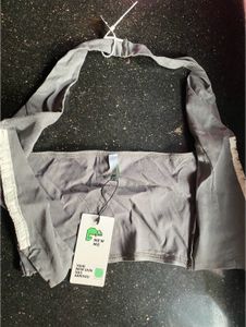 Grey Solid Plunge Neck