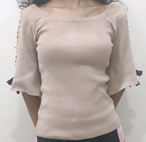 Beaded Off Sleeve Top