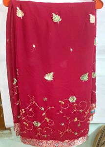 Maroon Embroidered Saree