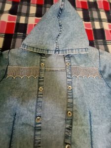 Light Blue Cotton Denim With Hood
