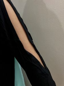 Y2K Cold Shoulder Blue Black Top