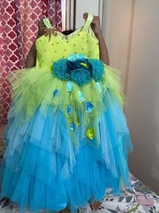 Lime Green And Sea Blue Asymmetrical Layered