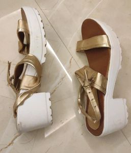 Block Heels Sandals With Golden Straps