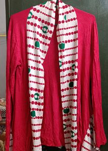 Red Print Cardigan