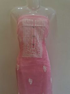Pink Embroidered Dress Material without duppta
